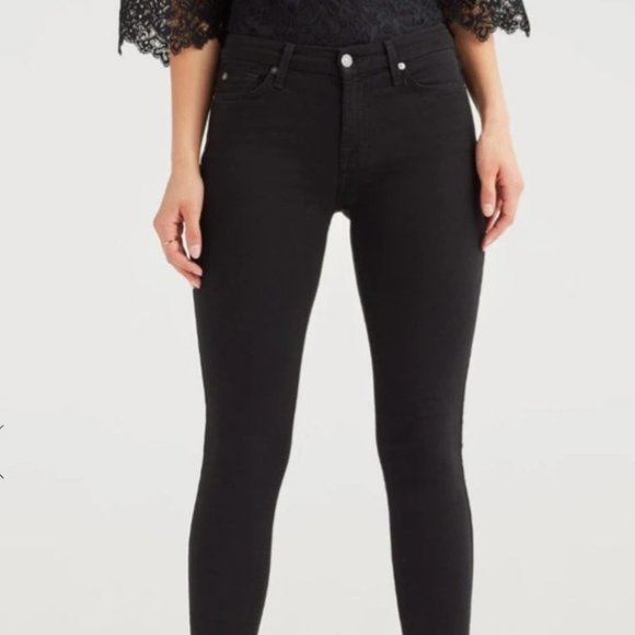 7  for all Mankind B(air) Denim The Ankle Skinny Jeans Black Raw Hem Size‎ 24 - Picture 7 of 12